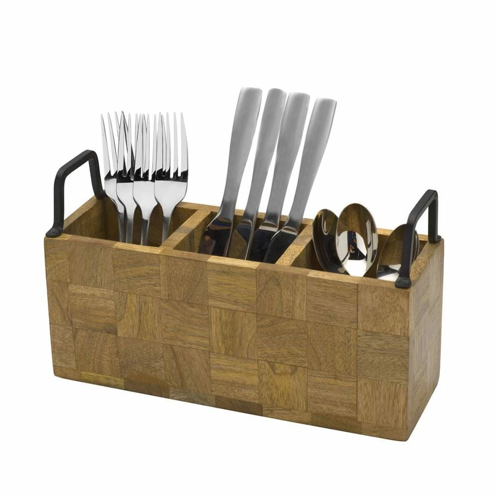 Best Pirce 🧨 Gourmet Basics® Avery Checkered Flatware Wood Caddy 🧨 - Image 4
