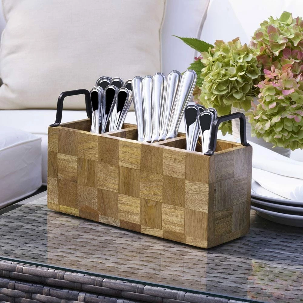 Best Pirce 🧨 Gourmet Basics® Avery Checkered Flatware Wood Caddy 🧨 - Image 2