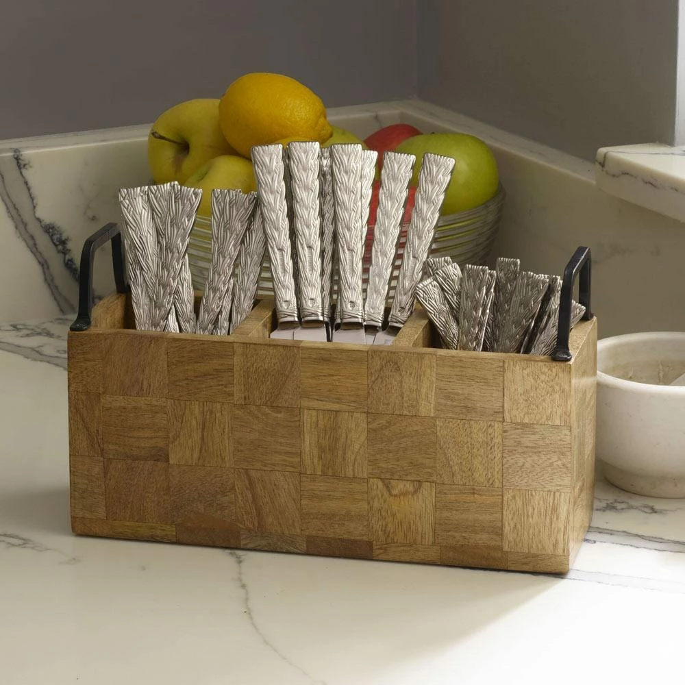 Best Pirce 🧨 Gourmet Basics® Avery Checkered Flatware Wood Caddy 🧨 - Image 3