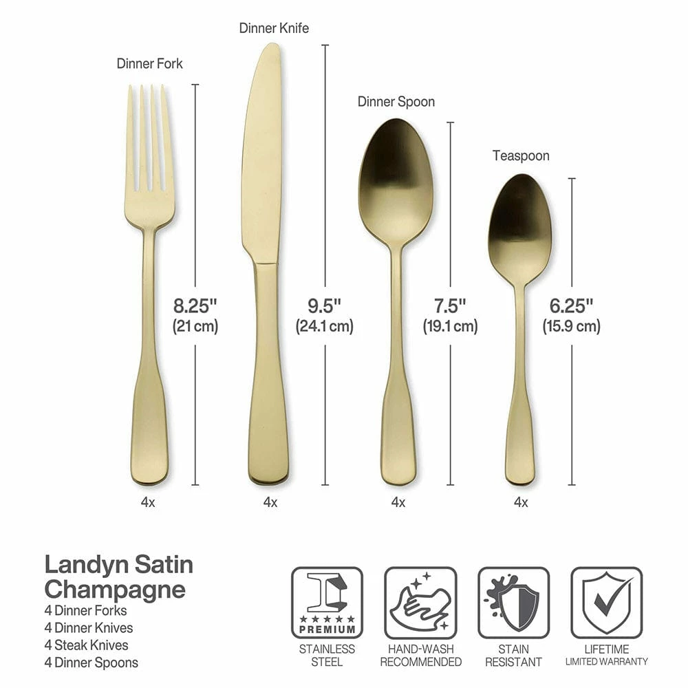 Buy 🤩 Mikasa® Satin Champagne Landyn 16 Piece Flatware Set, Service for 4 😉 - Image 5